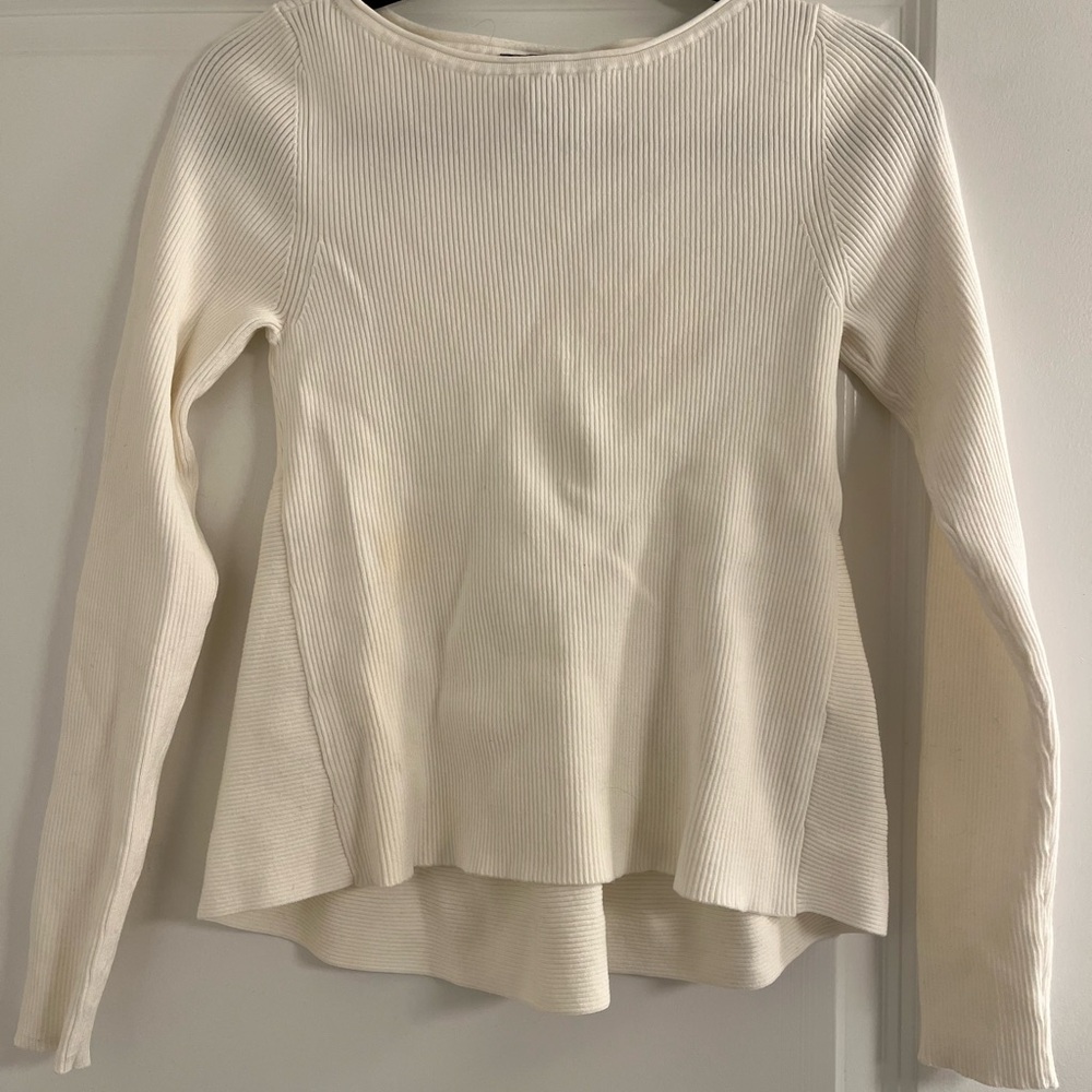 Elegant Cream Ribbed Women's Top